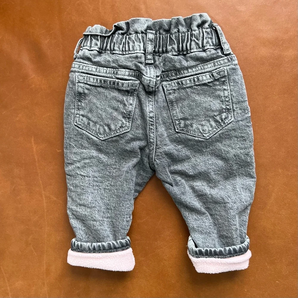 GAP Baby Girls Fleece Lined Mom Jeans, 12-18mo